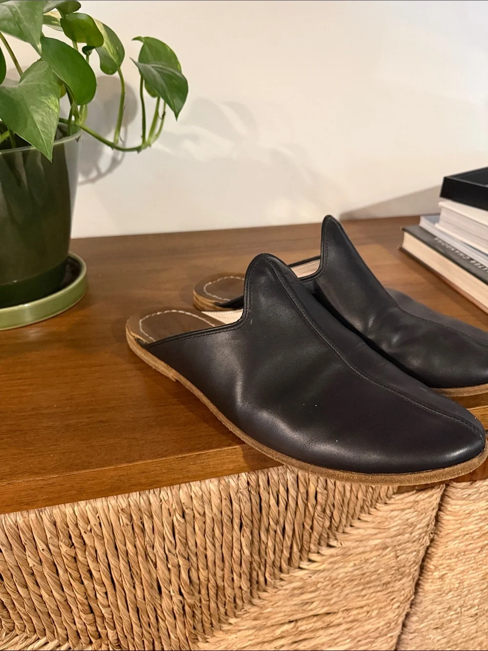 Sabah “Babah” Black all leather slip on “slides”, re-solable, good year welt